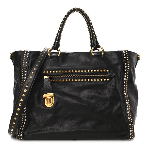 Prada Black and Gold Studded Bag - Picture 1 of 16